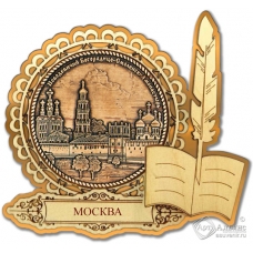 Магнит из бересты Москва-Смоленский Монастырь перо золото